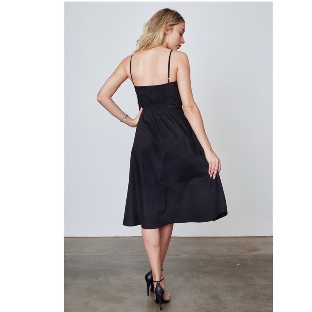 Black Button Down Front Midi Dress - Picture 3 of 7